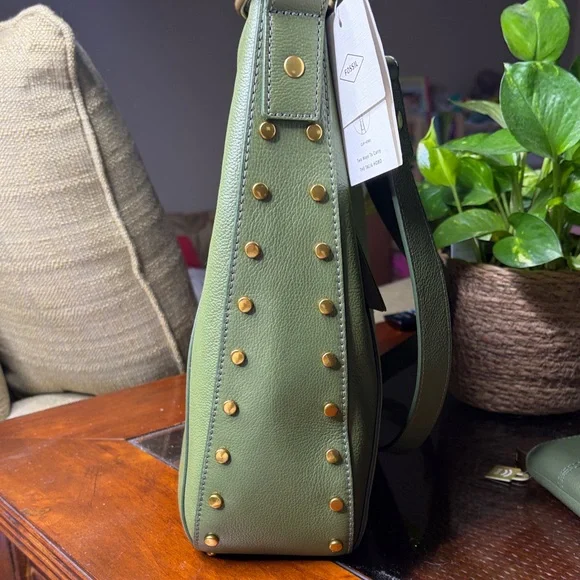 NWT Fossil Talia hobo comes with wallet chive Suede & Leather Shoulder Hobo Bag - Picture 13 of 14